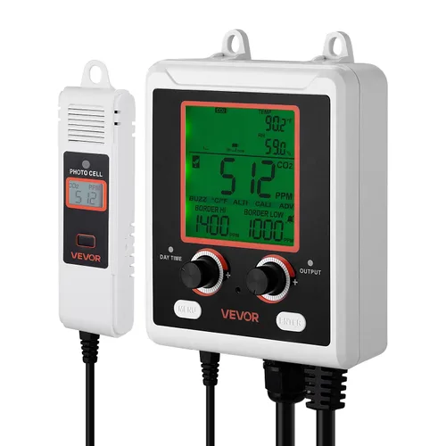 Vista 9 de VEVOR Detector de dióxido de carbono, monitor de CO2 de doble salida, función de detección de día y noche, detector de CO2 de refugio constante