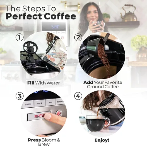 Vista 5 de VINCI RDT Elite - Cafetera giratoria con cabezal rociador Cafetera programable de 12 tazas con función Bloom y tecnología de dispersión rotativa