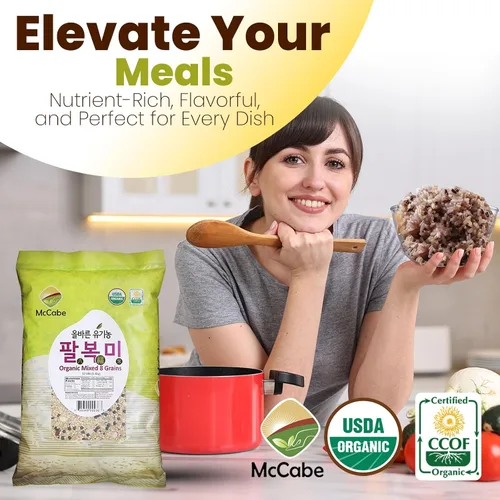 Vista 5 de McCabe Mezcla orgánica de 8 granos mixtos – Mezcla de arroz de granos integrales orgánicos 12 libras Rico en fibra y minerales Certificado USDA