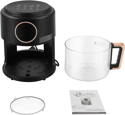 Vista 9 de Freidora Airy, freidora de aire de vidrio de 4.2L/3.81 cuartos de galón, pantalla táctil con pantalla digital, freidora aireada visible de 360°