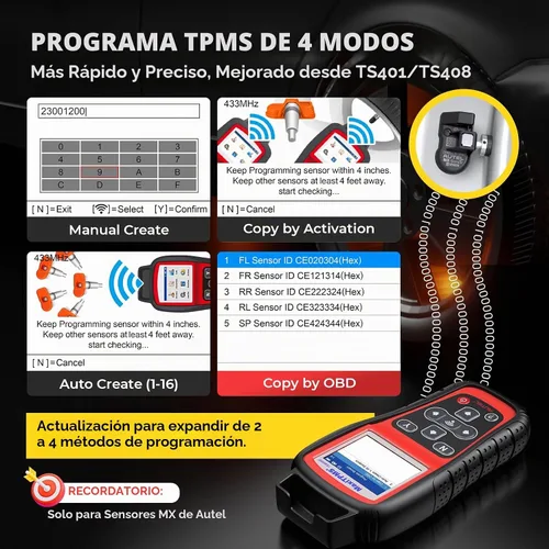 Vista 3 de Herramienta de programación Autel TPMS MaxiTPMS TS508WF, TPMS Relearn/Activar/Escanear 2026 Wifi Ver. of TS508/TS408/TS501 PRO, Program Autel