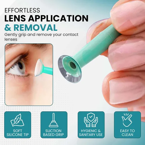 Vista 2 de Insertador y removedor de lentes de contacto blandas verdes 1 unidad para lentes de contacto mensuales y diarias con soporte de succión de Sports