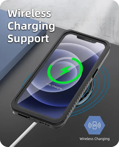 Vista 6 de WIFORT Funda impermeable para iPhone 12 de 6.1 pulgadas con protector de pantalla integrado, a prueba de agua certificada y protección militar, a