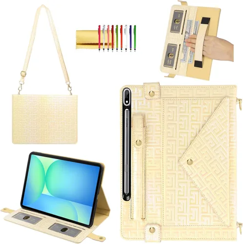 Vista 76 de Bolso Funda para Samsung Galaxy Tab S10 FE/S9 FE 10.9"/S9/S8/S7 11", Techcircle Folio con Soporte Cruzado, Billetera con Ranura para Lápiz S Pen