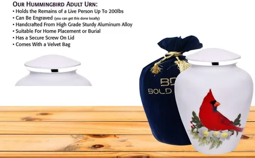 Vista 2 de BOLD & DIVINE Urna para adultos, urna de cremación de pájaro cardenal rojo Urna conmemorativa para adultos, entierro, urnas de cremación fúnebre