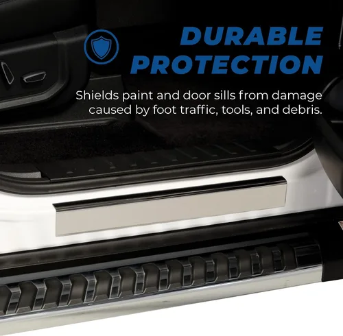 Vista 4 de Putco Kit de placas de umbral de puerta de acero inoxidable con logotipo Super Duty - Compatible con Ford F250/F350/F450/F550 Crew Cab 2023-2025