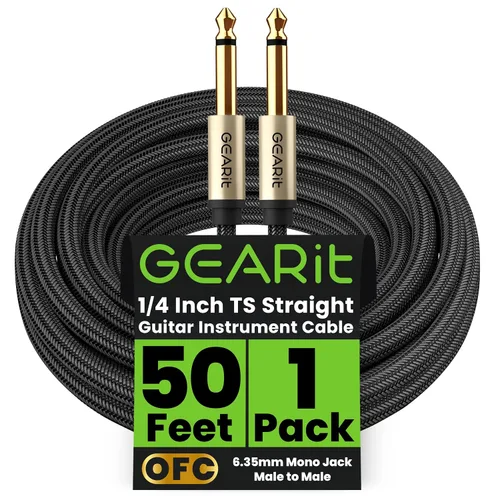 Vista 10 de GEARit Cable de instrumento de guitarra (3 pies paquete de 2) de 1/4 de pulgada a 1/4 de pulgada TS recto macho a macho de 0.250 in mono Jack