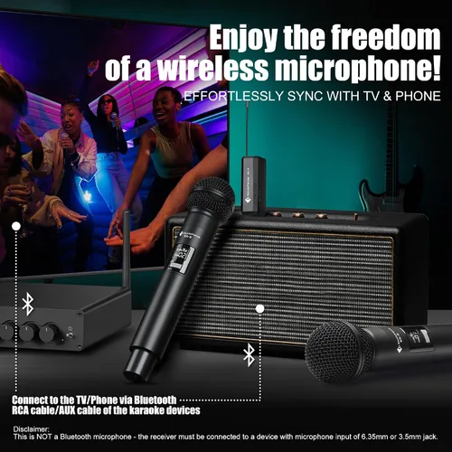 Vista 9 de Micrófono inalámbrico - Micrófono de karaoke para cantar - Micrófonos de mano dinámicos dobles recargables con receptor - Micrófono inalámbrico