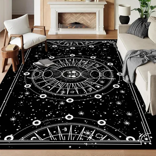 Vista 38 de Alfombra de Sol y Luna Boho Alfombras de Área Celestiales para Dormitorio Residencia Universitaria Sala de Estar Bohemia Oculta Creciente Solar