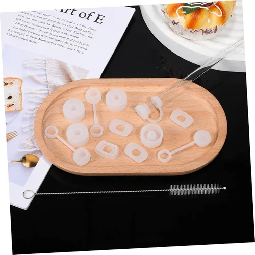 Vista 2 de Juego de 12 tapones de silicona para derrames con tapas de pajilla, cepillos de limpieza compatibles con vasos y tapones para derrames