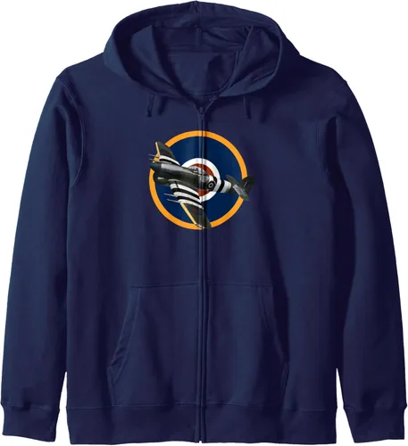 Vista 6 de RAF Hawker Typhoon WW2 Fighter Aircraft Sudadera con capucha con cremallera, Negro