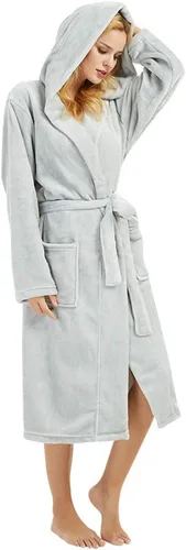 Vista 18 de HEARTNICE Bata de forro polar con capucha para mujer, bata de baño suave para mujer, bonito abrigo largo para casa