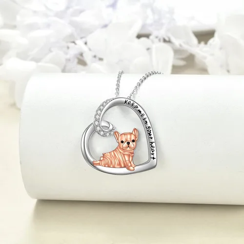 Vista 3 de YAFEINI Collar de bulldog francés de plata de ley 925, colgante de bulldog francés, joyería de regalo para niñas, No es una piedra preciosa