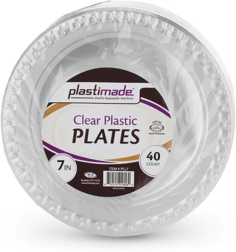 Vista 7 de Platos llanos de 9 pulgadas de plástico transparente, desechable, resistente, ideal para bodas, catering, fiestas, bufés, eventos o uso diario, 1