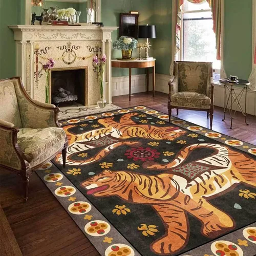 Vista 35 de Alfombra vintage de estilo bohemio con diseño de tigre para puerta de baño, 2 x 3 pies, alfombra pequeña para dormitorio, lavable, tapete de tigre