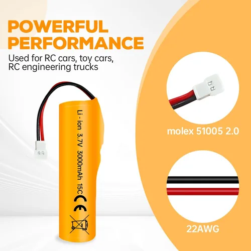 Vista 5 de Batería de iones de litio de 3.7 V 3000 mAh con enchufe Molex con cable de carga USB para RC Engineering Car Drift Car Truck Off-Road Vehículo RC