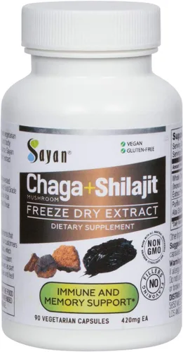 Vista 12 de Sayan 7 Extracto de hongos 90 cápsulas/440 mg ea – Apoyo inmunológico y energía – Chaga orgánico, Reishi, melena de león, maitake, shiitake, mezcla