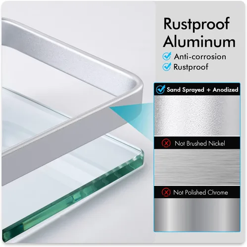 Vista 5 de KES Estantes de vidrio para baño, estantes flotantes de vidrio templado de 14 pulgadas de aluminio extra grueso, paquete de 2 organizadores