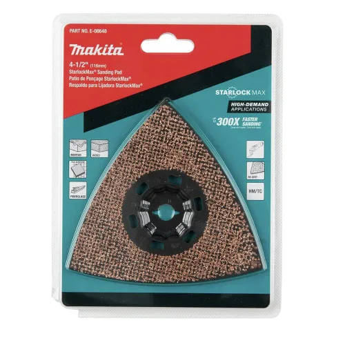 Vista 3 de Makita E-08648 StarlockMax® Multiherramienta Oscilante 4-1/2" Carburo de Tungsteno 40 Grit Delta Triangle Lijado Pad