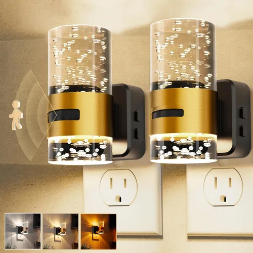 Vista 19 de L LOHAS LED Luz nocturna con sensor de movimiento, luces nocturnas de burbujas enchufables a la pared, luz nocturna de cambio de temperatura