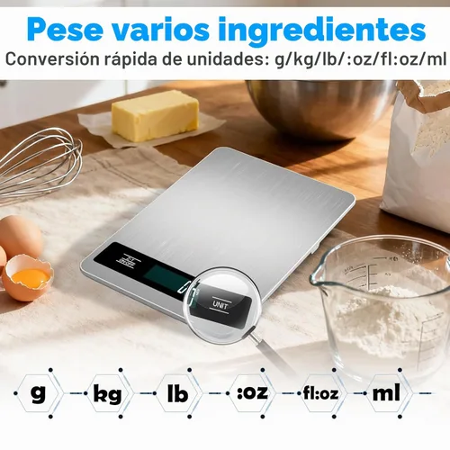 Vista 3 de Báscula digital de alimentos de 33 libras, báscula digital de cocina, gramos y onzas para pérdida de peso, hornear, cocinar, Keto y preparación