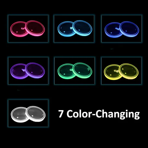 Vista 5 de Paquete de 2 posavasos con luz para automóvil, luces LED, sensor inteligente, recargable, 7 posavasos que cambian de color (A)