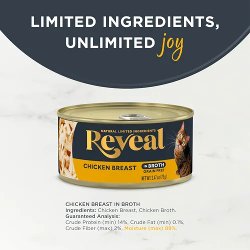 Vista 3 de Reveal Alimento Natural Húmedo Enlatado para Gatos, Ingredientes Limitados y Naturales, Sin Granos, Alto Contenido de Proteínas Sin Aditivos
