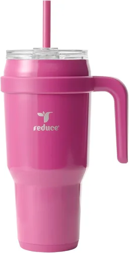 Vista 36 de REDUCE Vaso de acero inoxidable de 24 onzas con asa, con aislamiento al vacío de doble pared, tapa a prueba de sudor y popote reutilizable, mantiene
