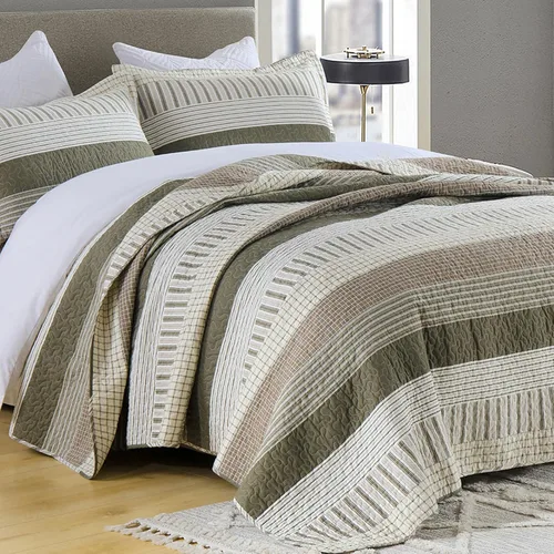 Vista 13 de Finlonte Edredón tamaño King, 100 % algodón, juegos de colcha tamaño King, colchas a cuadros azules, beige y blancas, ligeras, suaves