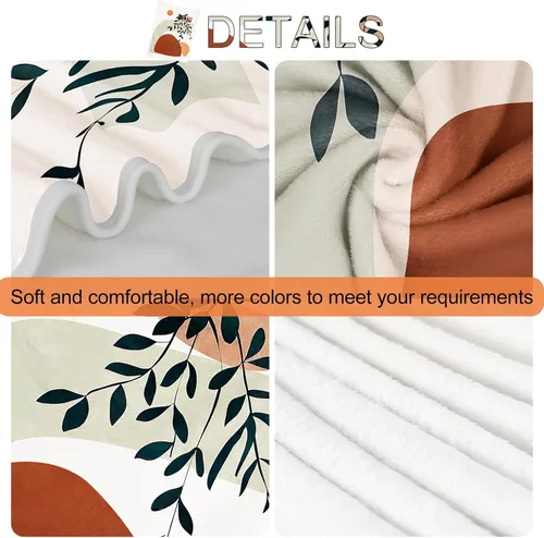 Vista 7 de Manta bohemia de franela de doble cara con sol y hojas, adecuada para adultos y niños en el sofá, automóvil, siesta de cama, manta cálida y cómoda