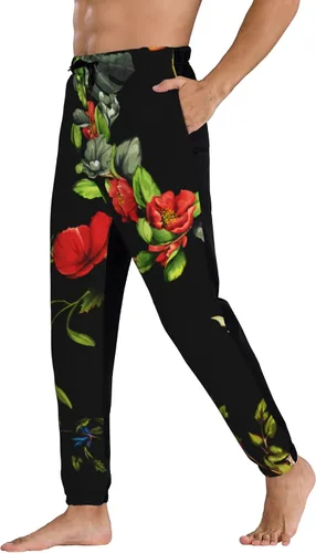 Vista 4 de Jutdopt Men Tropical Floral Pattern Sweatpants Joggers Sweatpants Baggy Jogger Pants with Pocket for Men