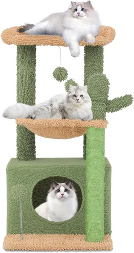 Vista 10 de Colección Athena - Pequeño Árbol para Gatos con Torre y Rascador, Árbol para Gatos Moderno y Bonito de 32 Pulgadas con Confortable Nido, Bola