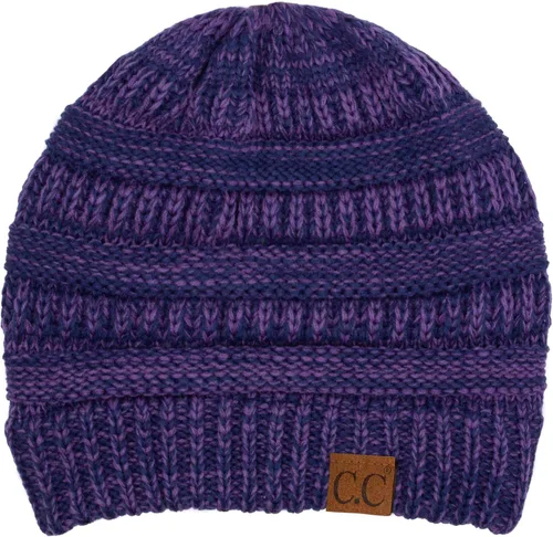Vista 4 de CC Classic Winter Fall Trendy Chunky Stretchy Cable Knit Beanie Hat 2 tonos púrpura/azul marino