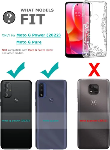 Vista 7 de Funda transparente floral para Moto G Power 2022/Moto G Pure para mujeres/niñas, bonita funda de teléfono, diseño de flores, delgada, suave
