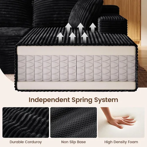 Vista 7 de WINBOY Sofás deshuesados en forma de L de 106 pulgadas para sala de estar, cómodo asiento profundo modular, sofá de pana comprimido, negro, Chiase