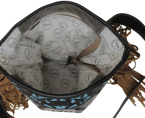 Vista 6 de Bolso bandolera de cuero occidental para mujer, bolso cruzado reciclado con borla