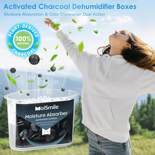 Vista 7 de Absorbentes de humedad, acción rápida con carbón activado, absorbente de humedad y eliminador de olores para armario, baño, sótano, automóvil