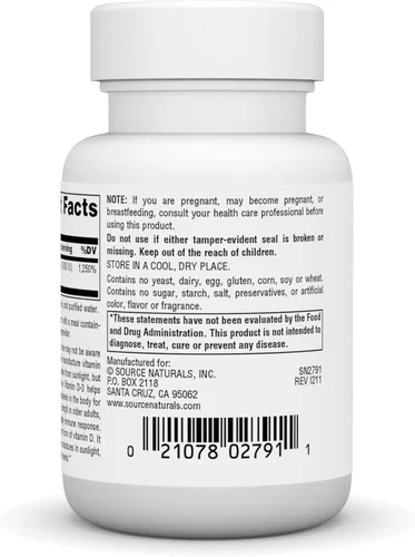 Vista 3 de Source Naturals Vitamina D-3, 250 mcg (10,000 UI) - 60 cápsulas blandas Apoya la salud ósea e inmune Contiene soja*