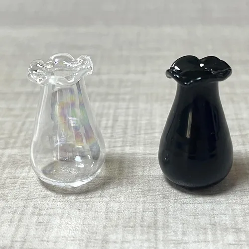 Vista 2 de Jarrón bigote de gato de 2 piezas, pequeño jarrón para decoración, soporte para bigotes de gato (negro, iridiscente)