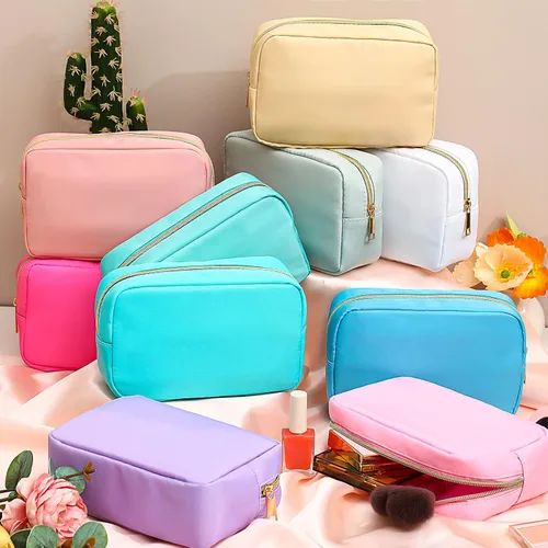 Vista 2 de Sweetude 10 bolsas de maquillaje de nailon para mujeres, bolsa organizadora de maquillaje reutilizable, bolsa de viaje para cosméticos, organizador