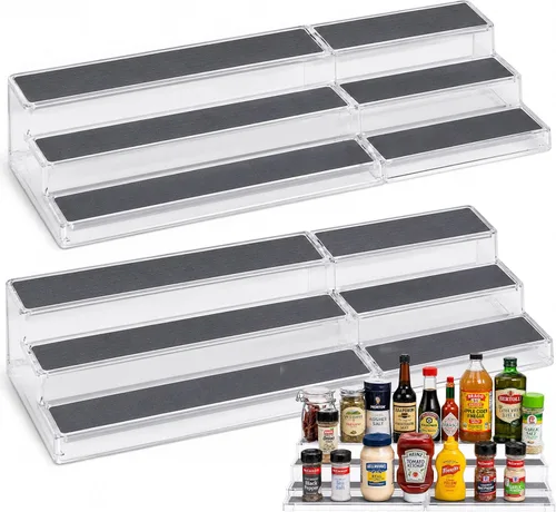 Vista 7 de Oizeir Estante organizador de especias expandible – 3 niveles – Estante transparente ajustable para organización de especias para armario de cocina