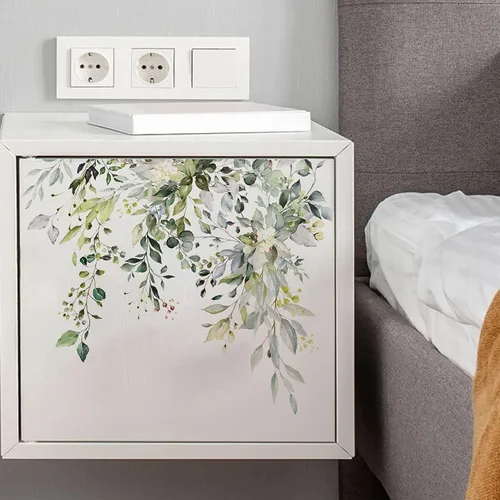 Vista 5 de Calcomanías Autoadhesivas para Tapa de Asiento de Inodoro con Hojas Verdes de Plantas y Flores Calcomanías de Pared para Baño Calcomanías Florales