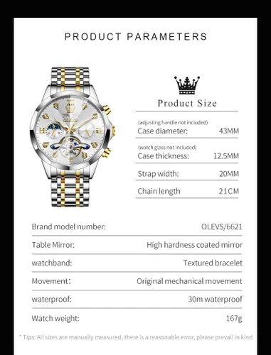 Vista 44 de OLEVS Reloj de pulsera automático con diseño de esqueleto para hombre, de lujo, con diamantes de lujo, de acero inoxidable, calendario, reloj