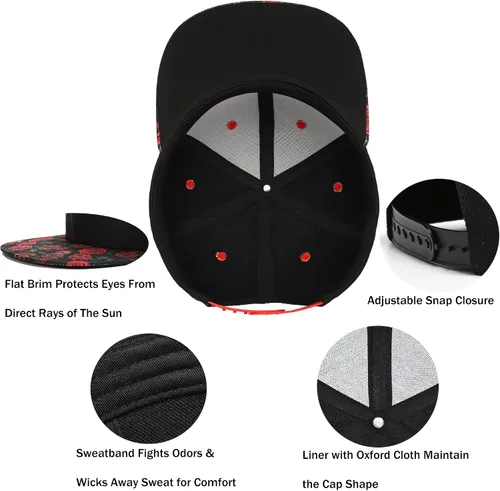 Vista 14 de Gorra de béisbol para hombre, estilo hip hop, visera plana, ajustable, unisex, ajustable, transpirable
