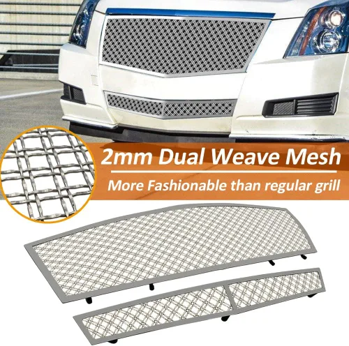 Vista 4 de Rejilla de malla de alambre doble inoxidable compatible con Cadillac CTS 2008-2013 y Cadillac CTS Coupe 2011-2013