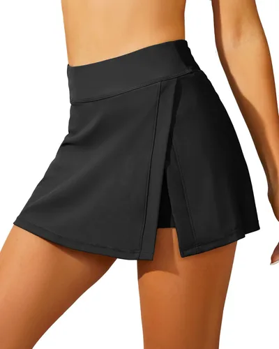 Vista 3 de Aqua Eve Falda de natación para mujer, con control de abdomen, con pantalones cortos integrados, cintura alta, parte inferior de natación dividida