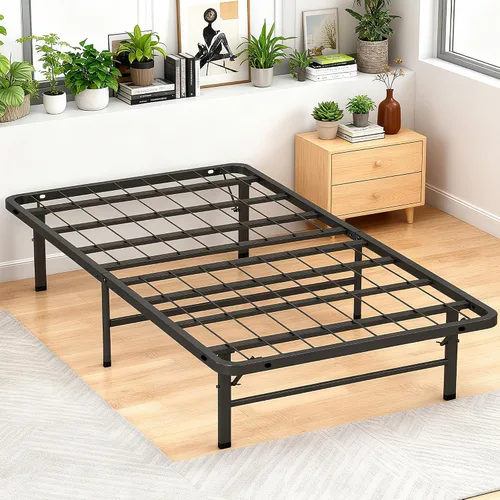 Vista 2 de BestMassage Marco de cama individual Metal Láminas de acero resistentes con 6 patas Resistente, plegable, no necesita somier Fácil