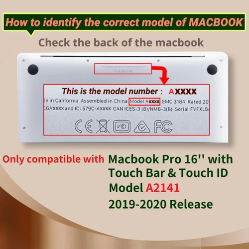 Vista 3 de Funda de cuero compatible con MacBook Pro de 16 pulgadas 2020 2019 versión A2141 con Touch Bar/Touch ID, funda protectora de plástico para laptop
