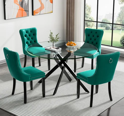 Vista 32 de Juego de mesa de comedor SSLine moderno de 3 piezas con mesa redonda de vidrio para 2, lujosa mesa de comedor circular de 36" con tapa de vidrio