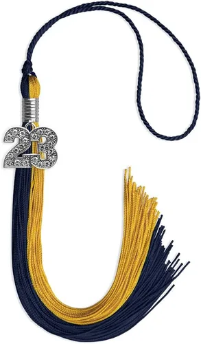 Vista 44 de Endea Graduation Borla de doble color con dije de plata brillante (negro/oro antiguo, 2025)